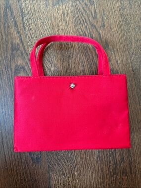 kate spade Red Satin Top-Handle Clutch with Crystal Accent